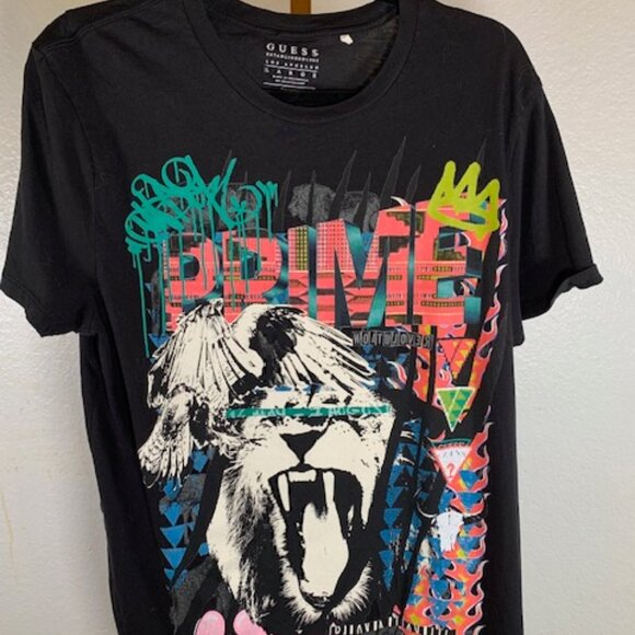 PRICE DROP! Mens Guess Size Large Tee Shirt Brightly Colored Graphic-Lion Prime - Picture 1 of 4